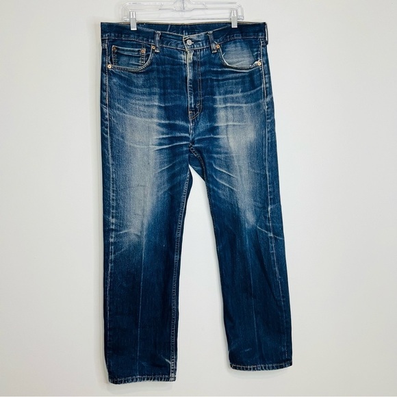 Levi’s Blue Dark Wash 505 Regular Fit Jeans 38W - Picture 1 of 9